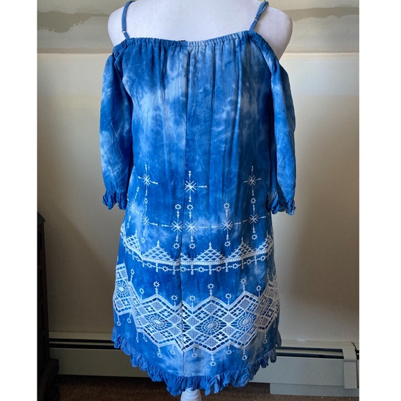 BCBGMAXAZRIA off the shoulder blue tie dye mini dress size XS - Picture 4 of 4